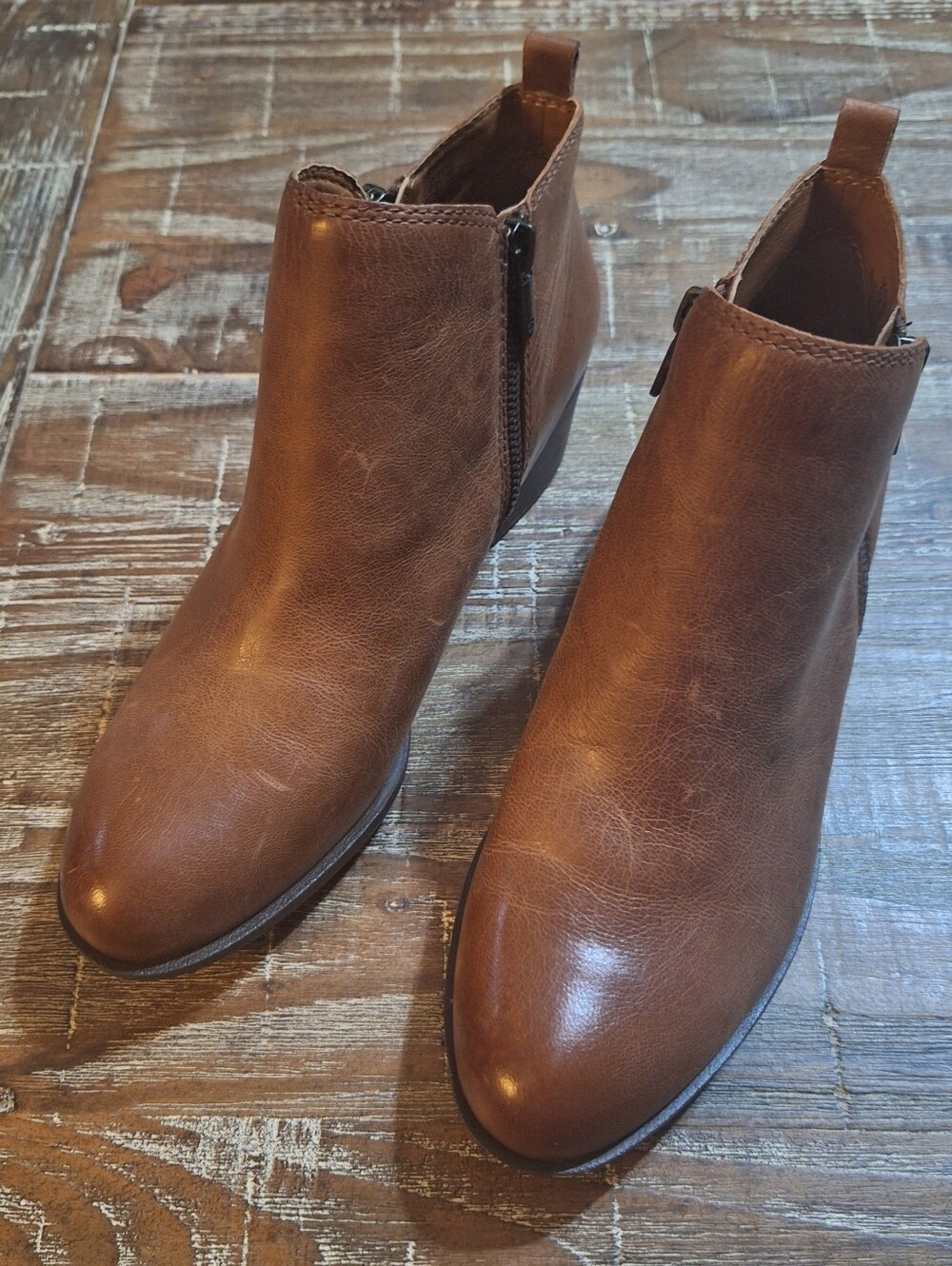 Lucky Brand Basel Womens Booties Boot Sz 9M Toffee Brown Leather Both Side Zip